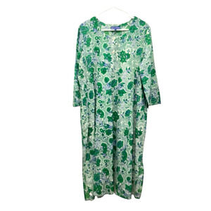 Ro's Garden Dress Women Size XL Blue Green White Juana Kurta Lightweight Cotton